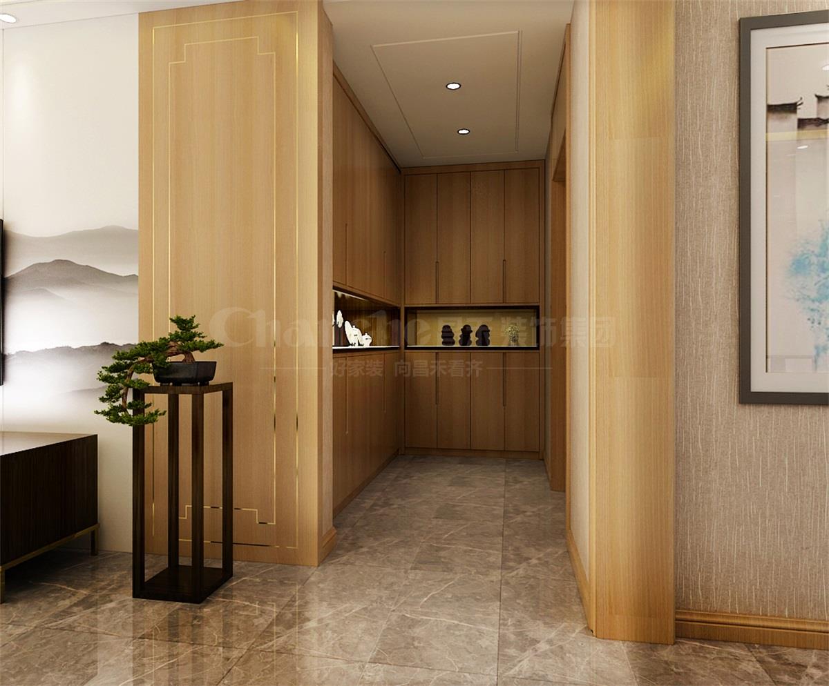 進(jìn)門(mén)處的鞋柜，既滿足了屋主的生活習(xí)慣，又體現(xiàn)出對(duì)自然人文古意的喜好之情。