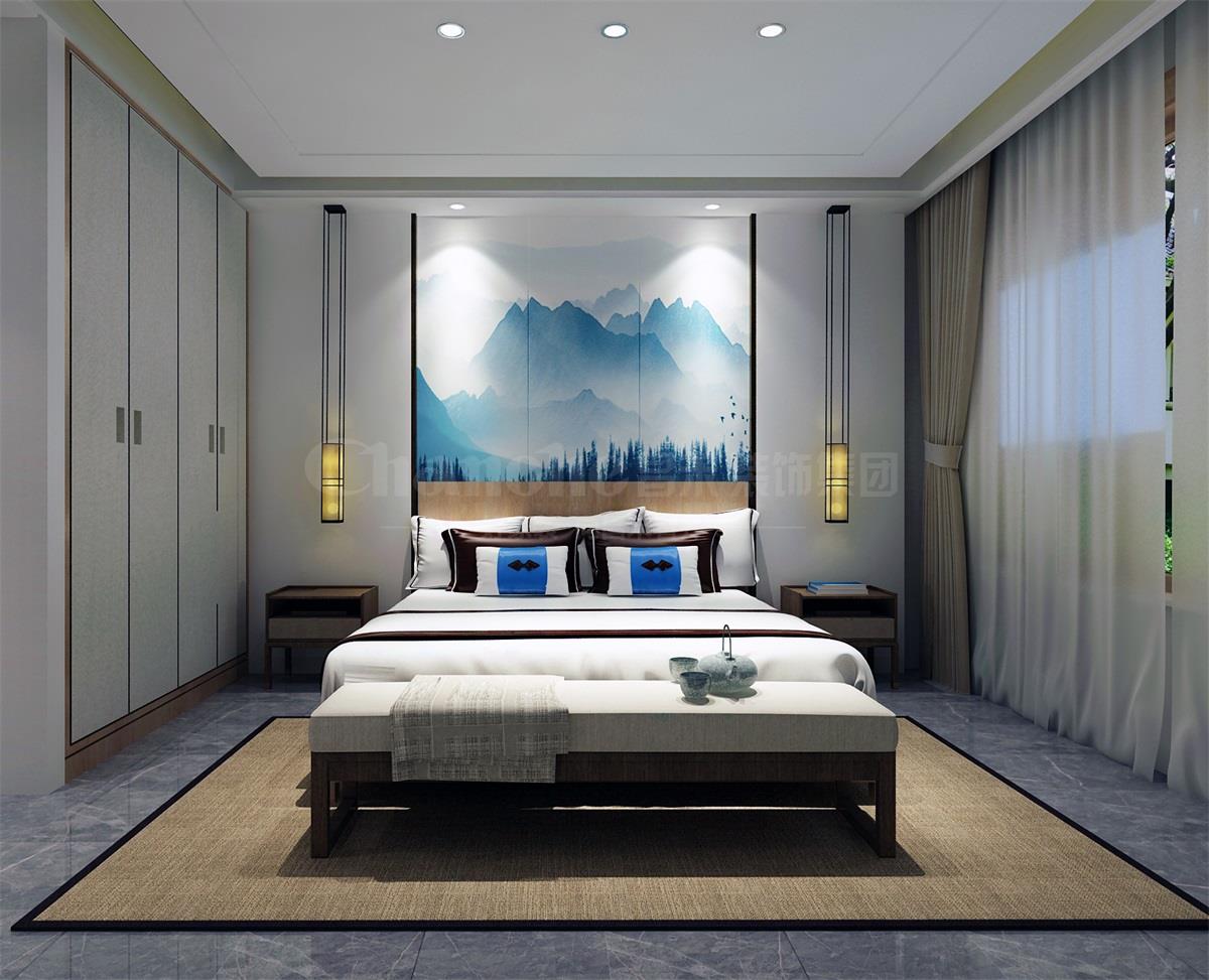 主臥貫穿、白色、灰色，加小許黑色融合的暖色調(diào)讓詩(shī)意棲居，少幾分濃墨重彩，多幾分雅致清寧，并在此感悟生命的智慧。內(nèi)心的平靜才能感悟到生活的大美，美不是符號(hào)，是一種心境，一份怡然，更是一份禪動(dòng)。